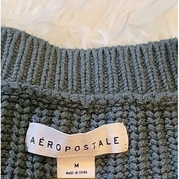 Aeropostale Blue Green Cable Knit Sweater Medium‎ Womens Cotton Warm Cozy EUC - Picture 7 of 9